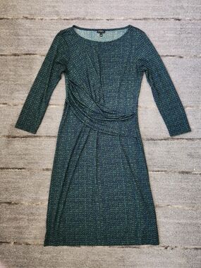 Talbots Teal and Navy Knit Dress with Gathered Waist